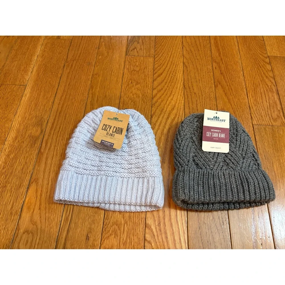 New bundle 2 Northeast Outfitters winter hat Cabin Beanie Blue Charcoal  Fleeced